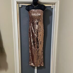 New Rose Gold Sparkling Strapless Sequin Dress